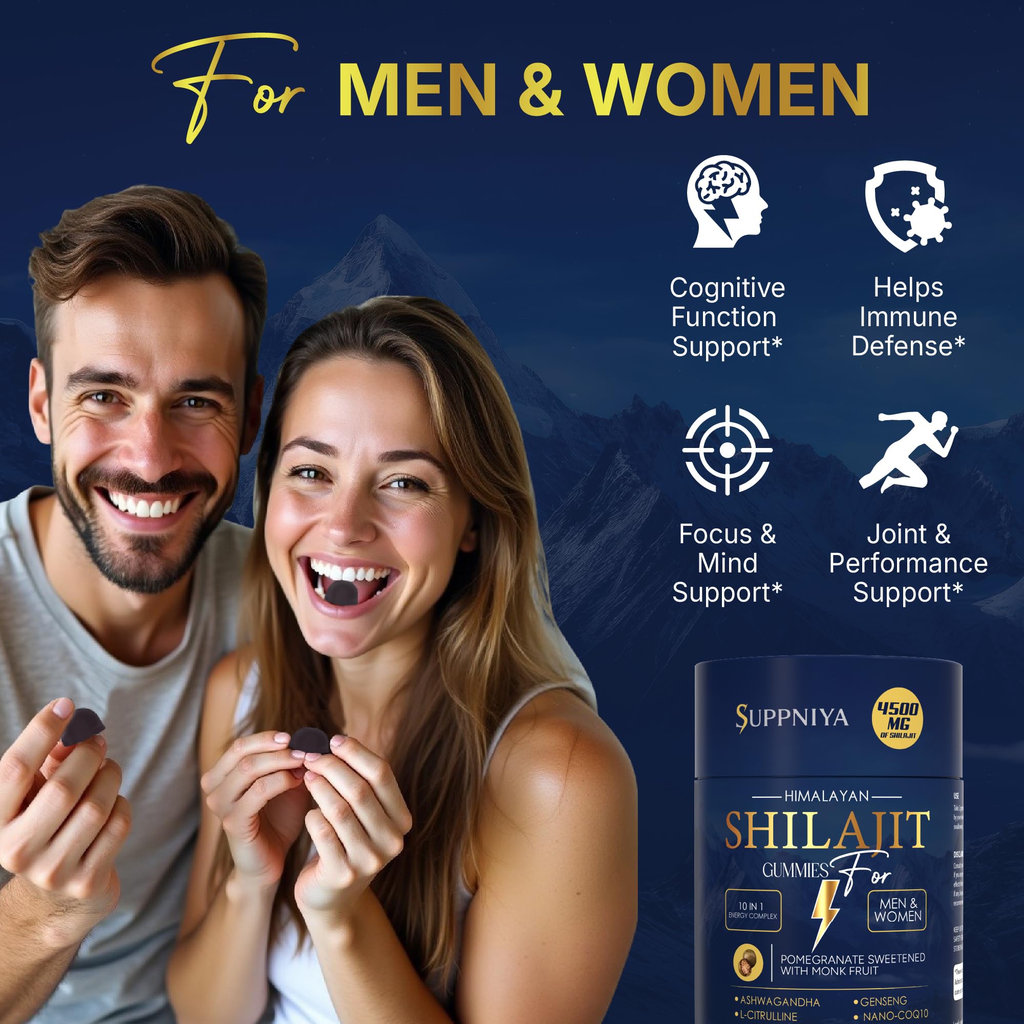 Cognitive function, immune defense, focus and joint support benefits of Suppniya Shilajit gummies